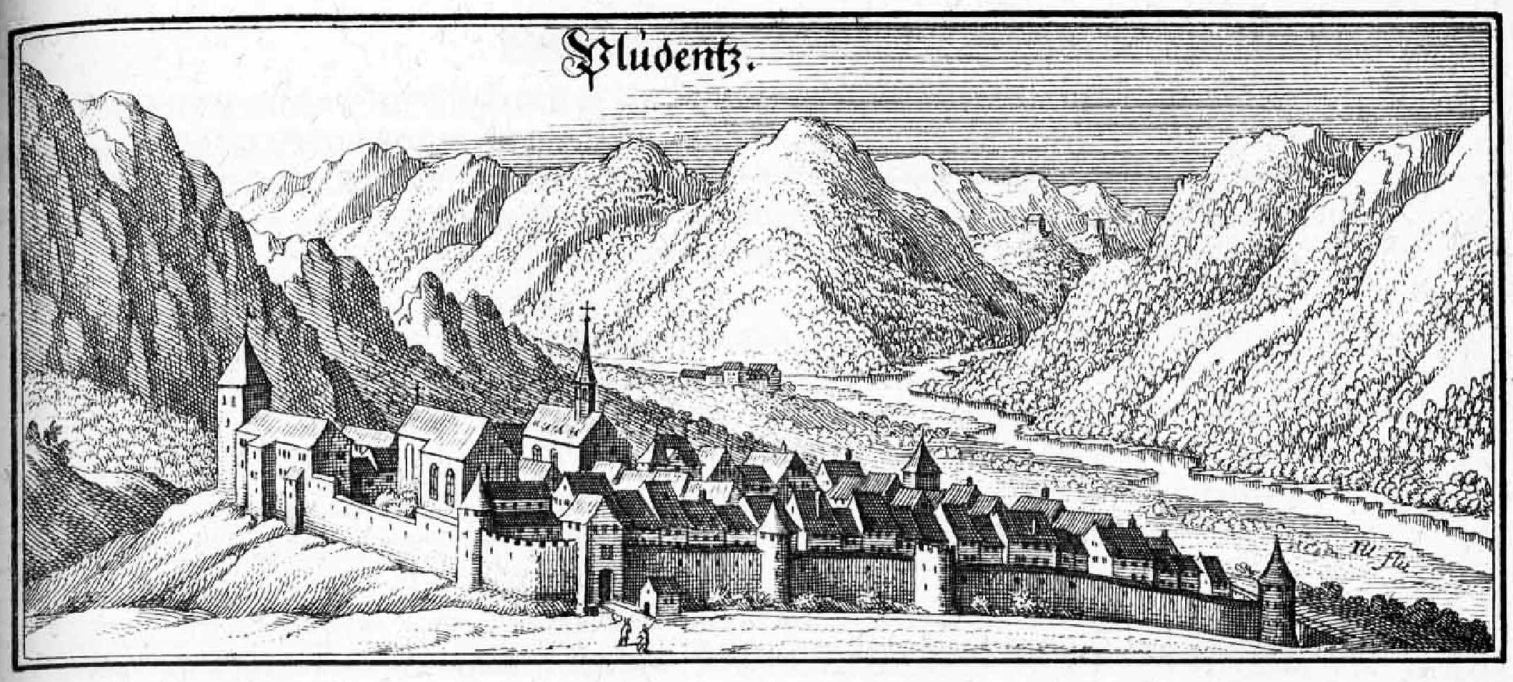 Bludenz um 1643 Kupferstich von Merian